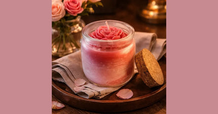 Phoenix Crafted fruity fragrance candle styled with berries and florals in a landscape composition.