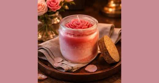 Phoenix Crafted fruity fragrance candle styled with berries and florals in a landscape composition.