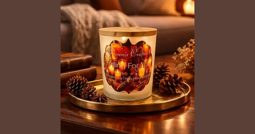 Phoenix Crafted amber fragrance candles styled in a warm landscape composition.