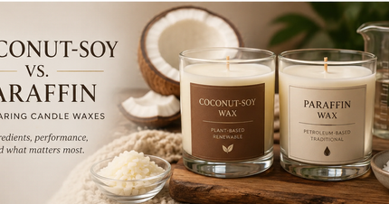 Side-by-side comparison of a coconut-soy wax candle and a paraffin wax candle illustrating the differences discussed in the article.
