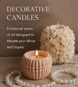 Decorative candles collection featuring hand-sculpted pieces like Love Bears and Garden Friends.