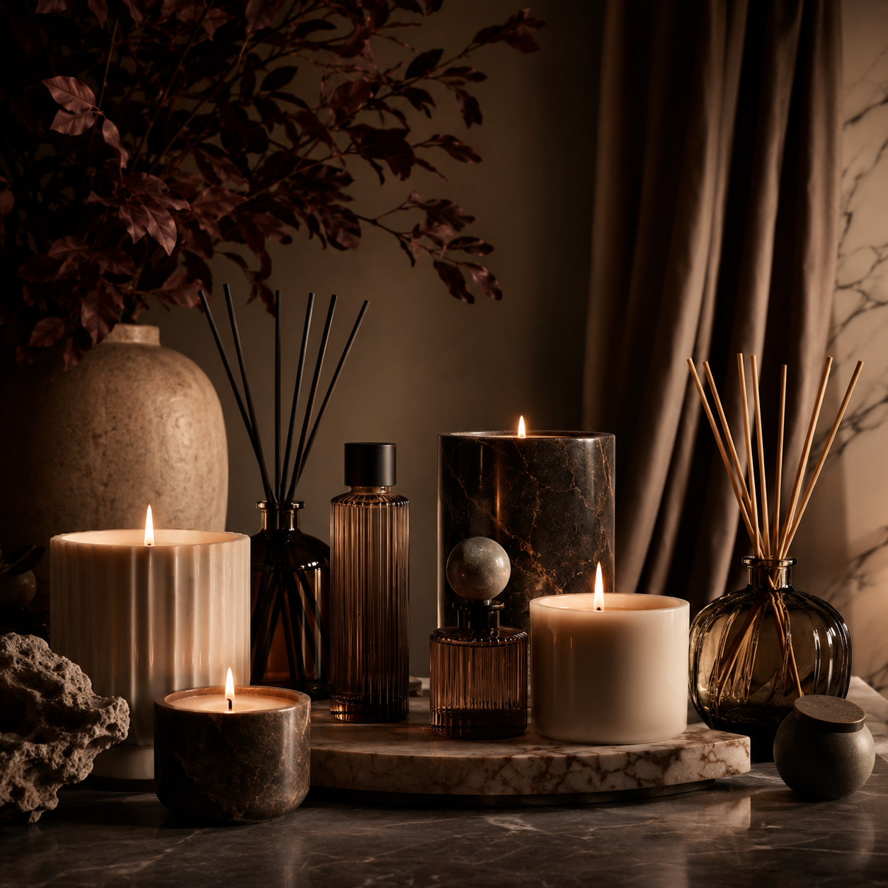 Signature Phoenix Crafted candles and home-fragrance products arranged together.