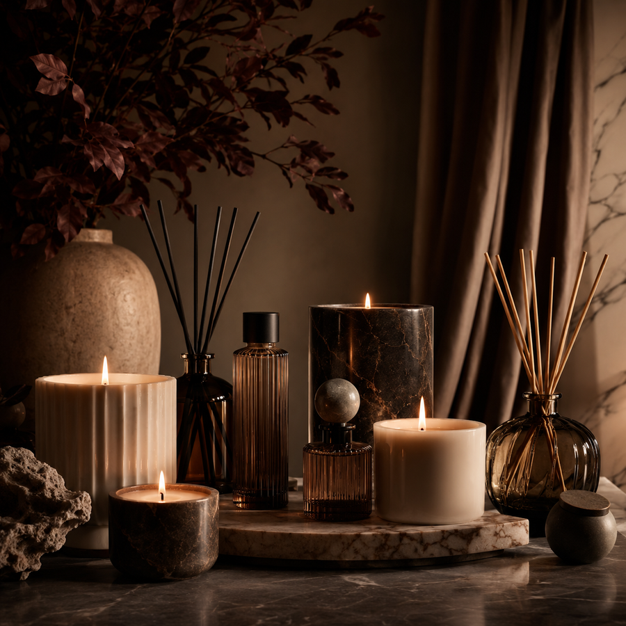 Signature Phoenix Crafted candles and home-fragrance products arranged together.