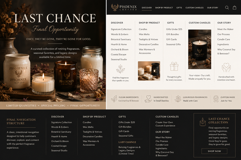 Last Chance collection featuring retiring fragrances collection of candles and vessels for a limited time.