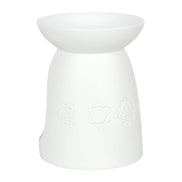 White ceramic tealight warmer with a shallow bowl top, bell-shaped body.