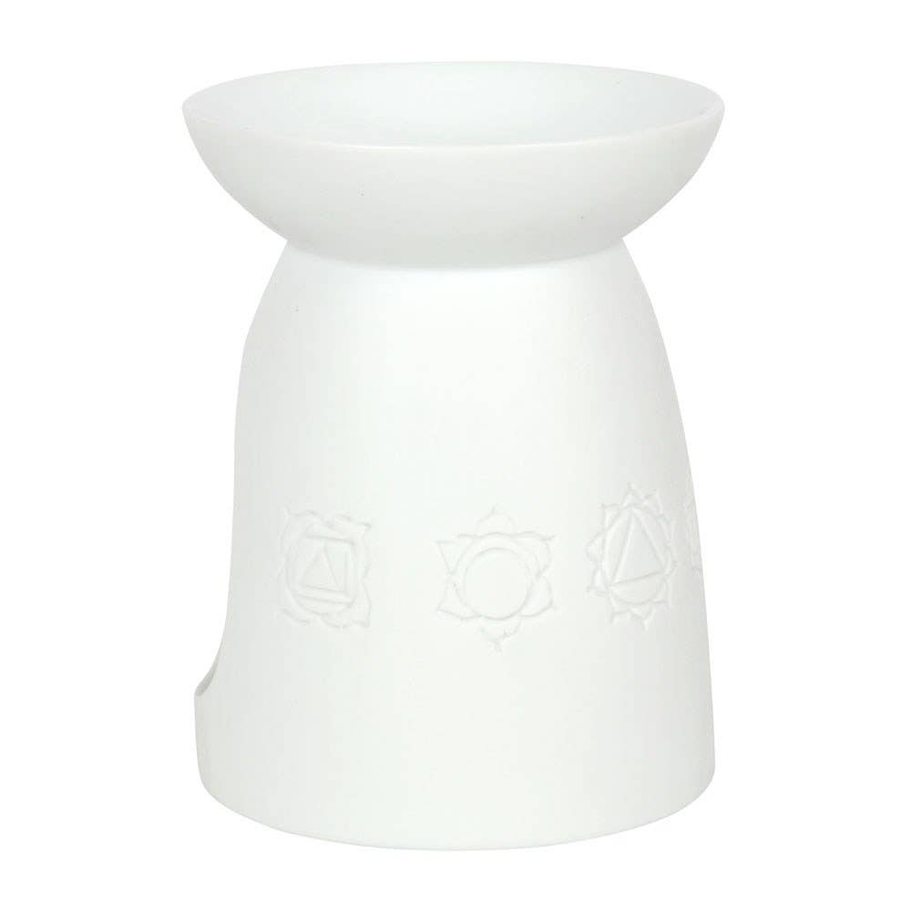 White ceramic tealight warmer with a shallow bowl top, bell-shaped body.