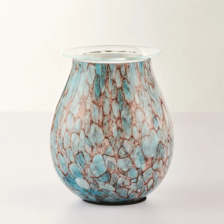 Handcrafted blue marble wax melt warmer made of glass, ideal for essential oils or beeswax melts.