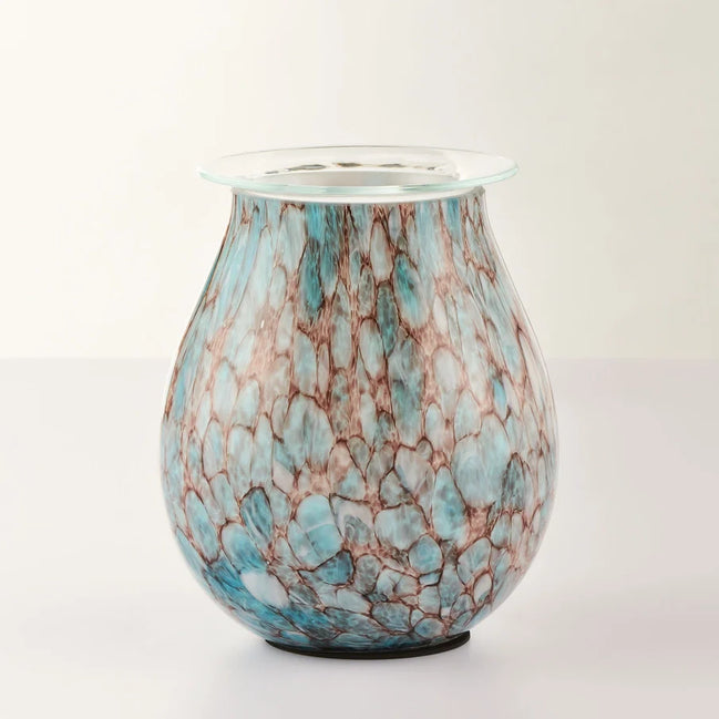 Handcrafted blue marble wax melt warmer made of glass, ideal for essential oils or beeswax melts.
