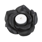 Black rose tealight candle holder featuring a single tealight, elegantly crafted in resin for a gothic aesthetic.