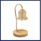 Lily of the Valley solid wood candle warmer lamp with glass shade for dimmable ambient lighting.