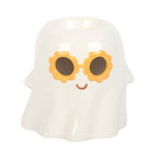 Cute Groovy Ghost Halloween Oil Burner and Wax Warmer with sunglasses, perfect for autumn scents.