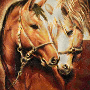 Kindred Herd Diamond Painting with three detailed horses and shimmering resin facets