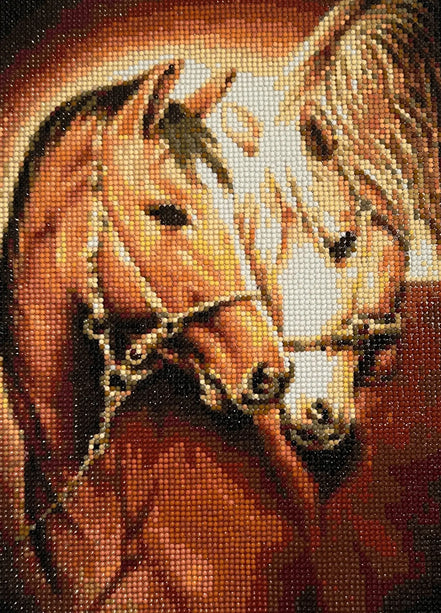 Kindred Herd Diamond Painting with three detailed horses and shimmering resin facets
