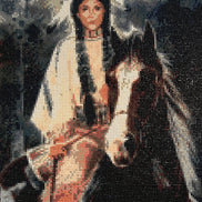 Skybound Warrior Diamond Painting featuring a rider and horse, crafted with luminous resin diamonds.