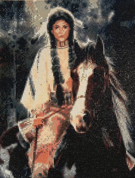 Skybound Warrior Diamond Painting featuring a rider and horse, crafted with luminous resin diamonds.