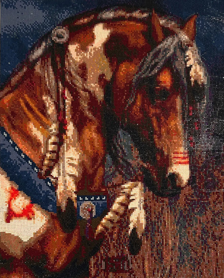 Painted Spirit Diamond Painting featuring a decorated horse with intricate details and vibrant colors.