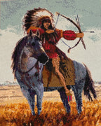 Guardian of the Plains Diamond Painting showcasing a rider on a horse with an archery bow in a vibrant landscape.