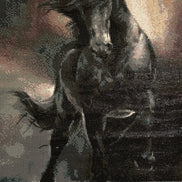 Midnight Fury Diamond Painting of a powerful black horse with flowing mane and dramatic background.