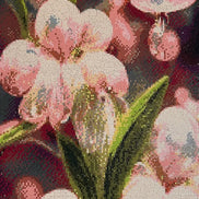 Blossom Glow Diamond Painting featuring vibrant pink blooms and green stems in a modern floral mosaic.