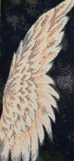 Seraphic Wing Diamond Painting featuring a luminous mosaic wing in soft whites and blush against a dramatic backdrop.