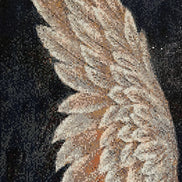 Close-up diamond painting canvas of a beige, cream, and copper feathered wing against a black background