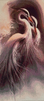Twilight Cranes Diamond Painting featuring two graceful cranes illuminated with soft colors.