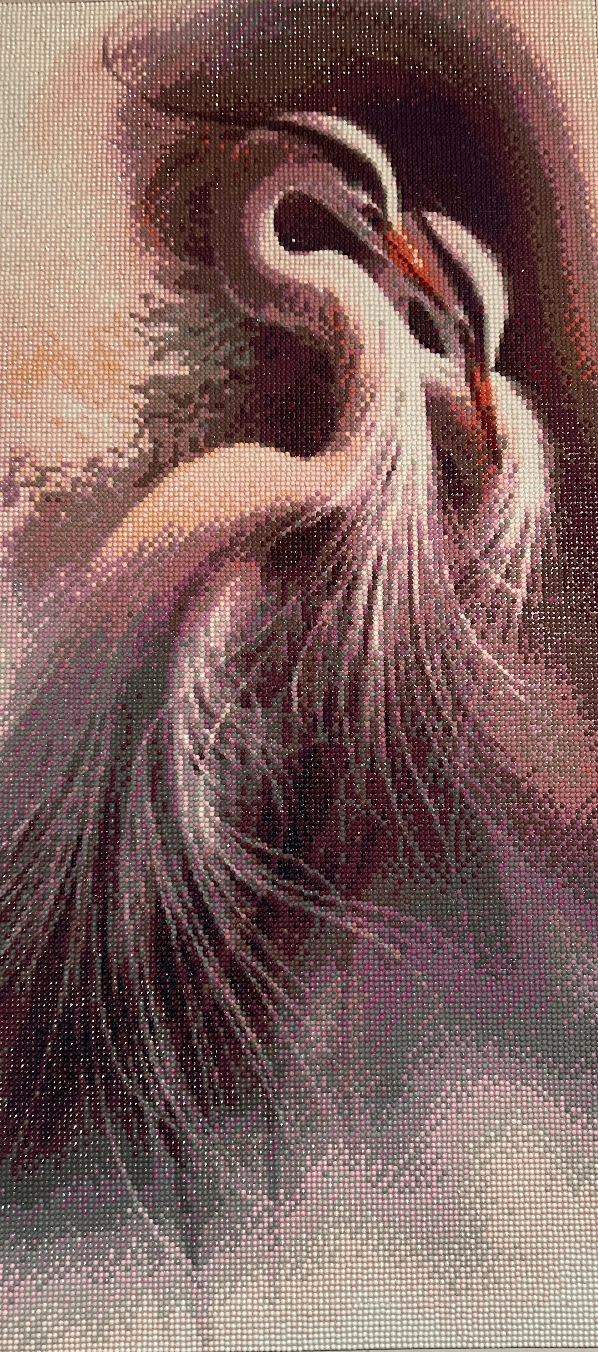 Twilight Cranes Diamond Painting featuring two graceful cranes illuminated with soft colors.