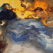 Plain artwork view of Stormlight Mosaic Diamond Painting with blue, orange, gray, gold, and dark abstract mosaic color bands.