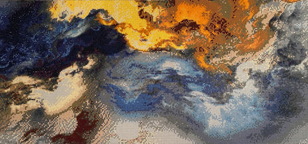 Plain artwork view of Stormlight Mosaic Diamond Painting with blue, orange, gray, gold, and dark abstract mosaic color bands.