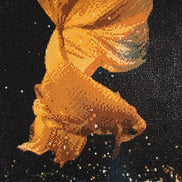 Golden Tide Betta Diamond Painting featuring a vibrant golden betta fish against a dramatic dark background.