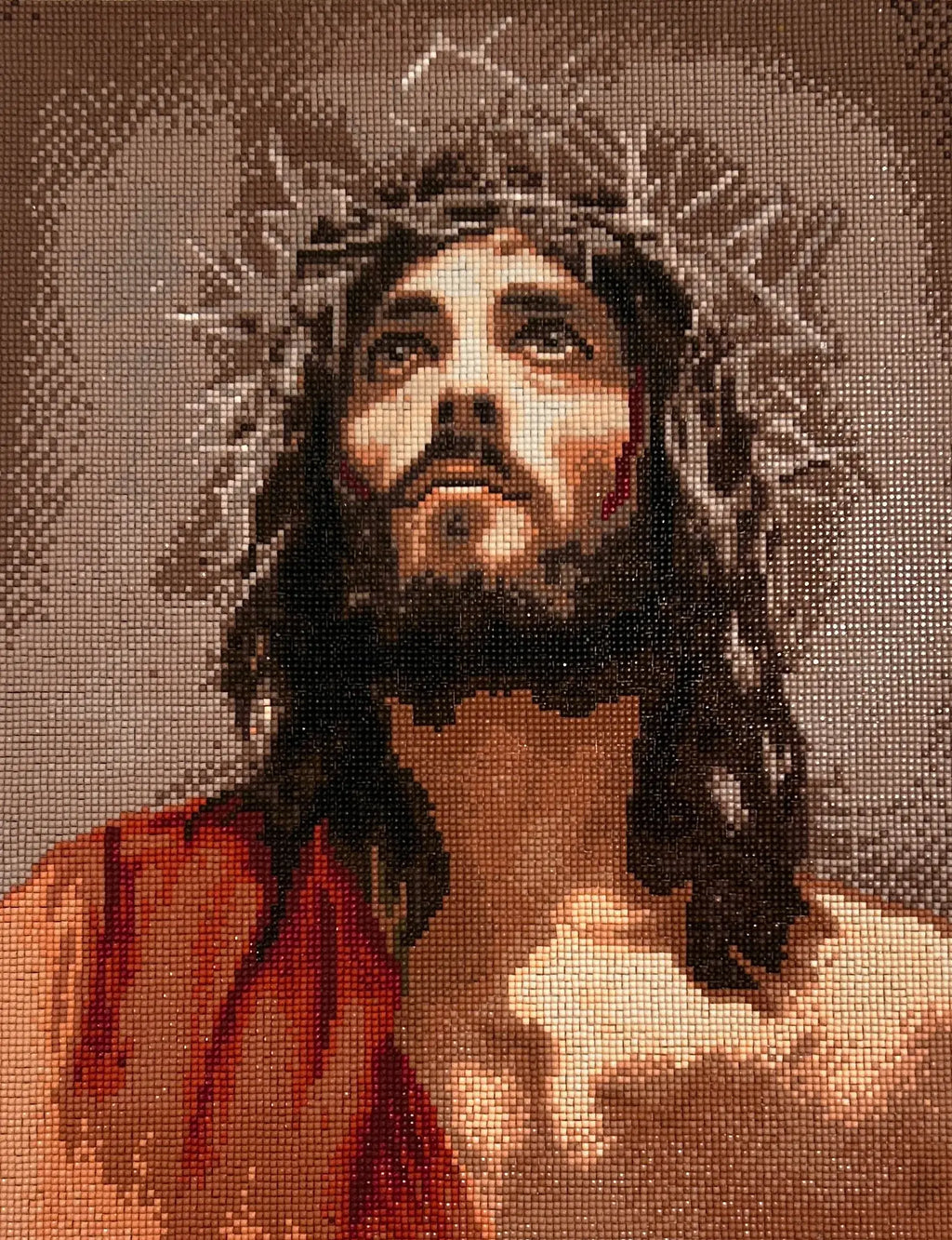 Crown of Mercy Diamond Painting featuring a moving portrait with resin diamonds and warm earth tones.