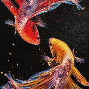 Vibrant Dual Flame Bettas Diamond Painting featuring colorful bettas in dynamic motion.