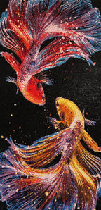 Vibrant Dual Flame Bettas Diamond Painting featuring colorful bettas in dynamic motion.