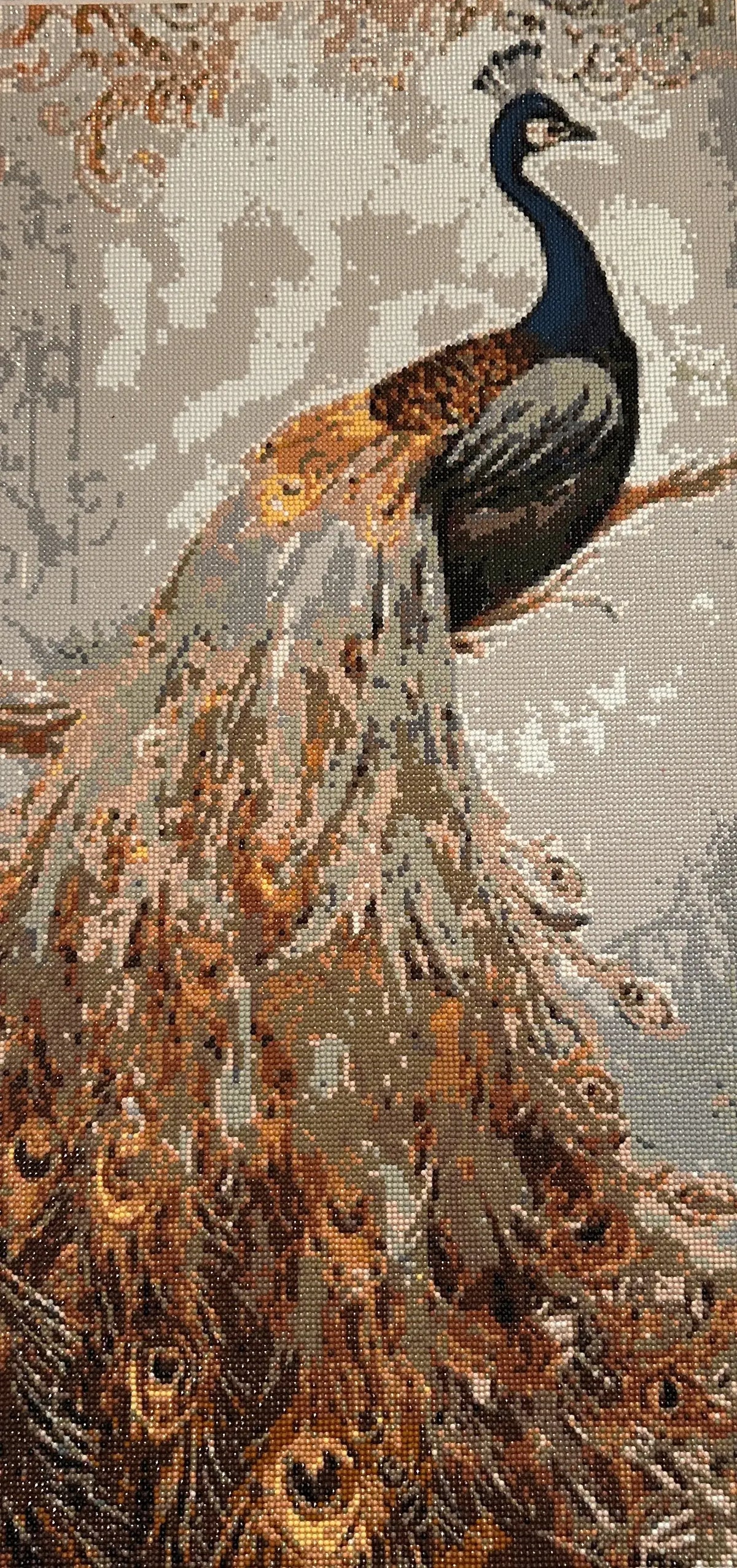 Golden Plumage Peacock Diamond Painting, a shimmering artwork with radiant colors and intricate resin details.