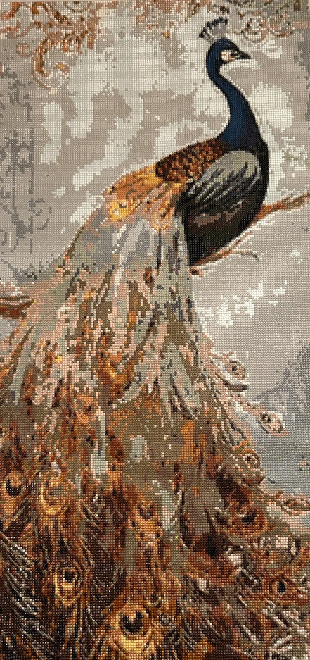Golden Plumage Peacock Diamond Painting, a shimmering artwork with radiant colors and intricate resin details.