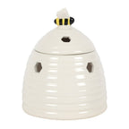 White Beehive Tealight Wax Warmer designed as a ceramic oil burner with a cute bee on the lid.