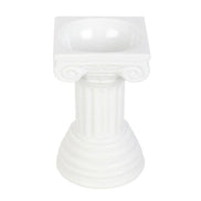 Glossy white ceramic Greek column wax warmer with square top recessed bowl, Ionic scroll capital.