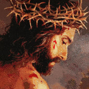 Close view of the Redeemer’s Grace Christian diamond painting with detailed resin diamonds and warm devotional earth tones.