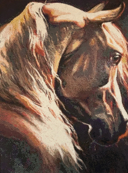 Embermane Spirit Diamond Painting featuring a horse with a flowing mane in warm colors and shimmer.