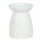 White Ceramic Constellation Tealight Wax Warmer featuring embossed celestial design for home fragrance.