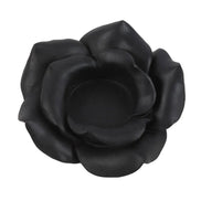 Black rose tealight candle holder made of resin, intricately crafted for elegant home decor.