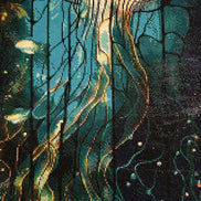 Luminous Drift Diamond Painting featuring a glowing jellyfish in vibrant ocean colors.