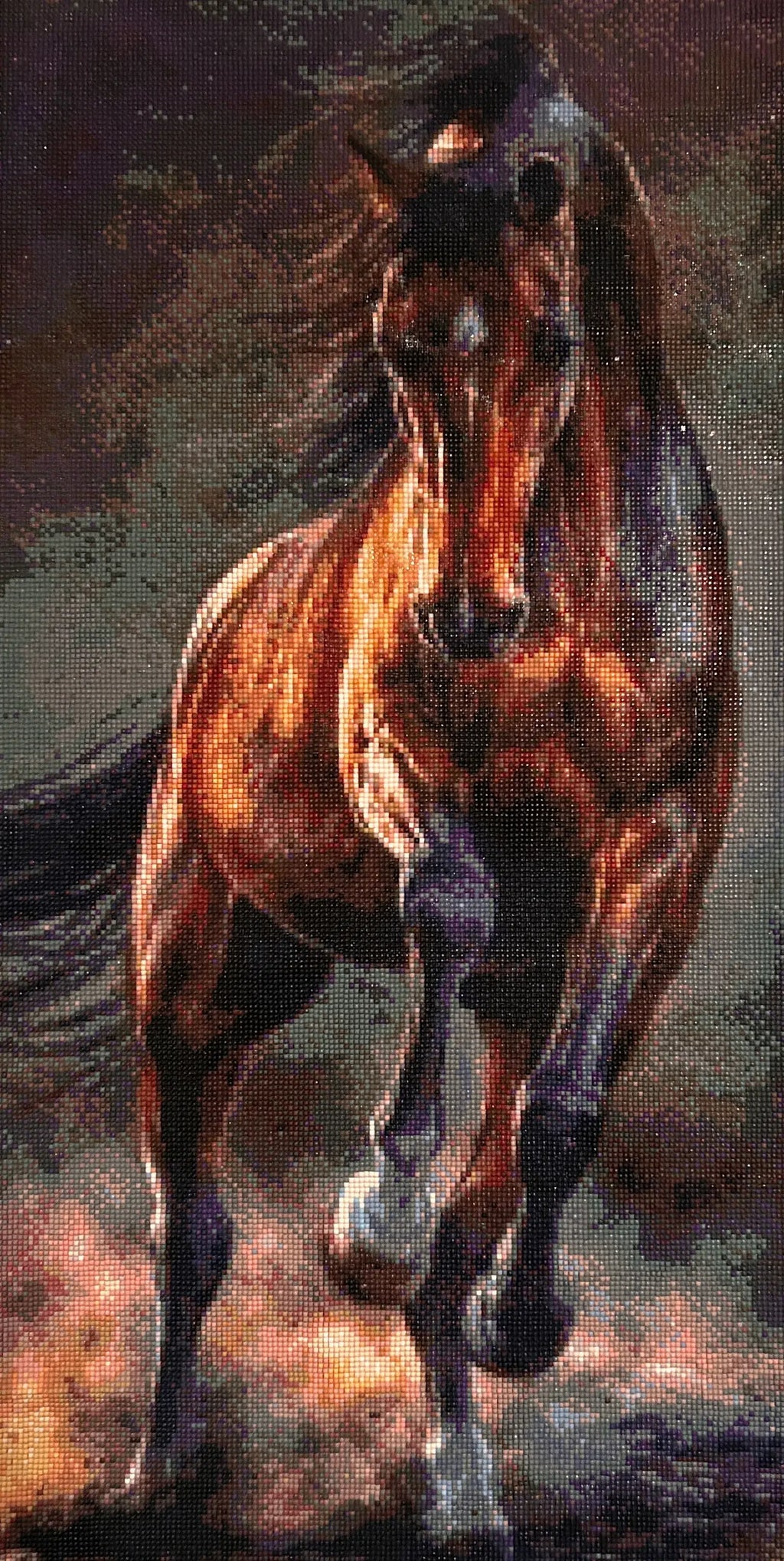 Wildfire Stallion Diamond Painting featuring a powerful stallion captured in motion with vibrant colors.