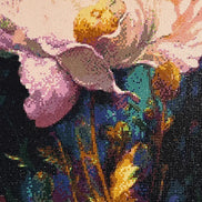 Radiant Peony Bloom Diamond Painting featuring vibrant pink and gold colors in a detailed floral design.