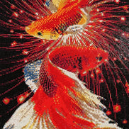 Dueling Betta Splendor Diamond Painting showcases vivid bettas with shimmering resin diamonds in dramatic colors.