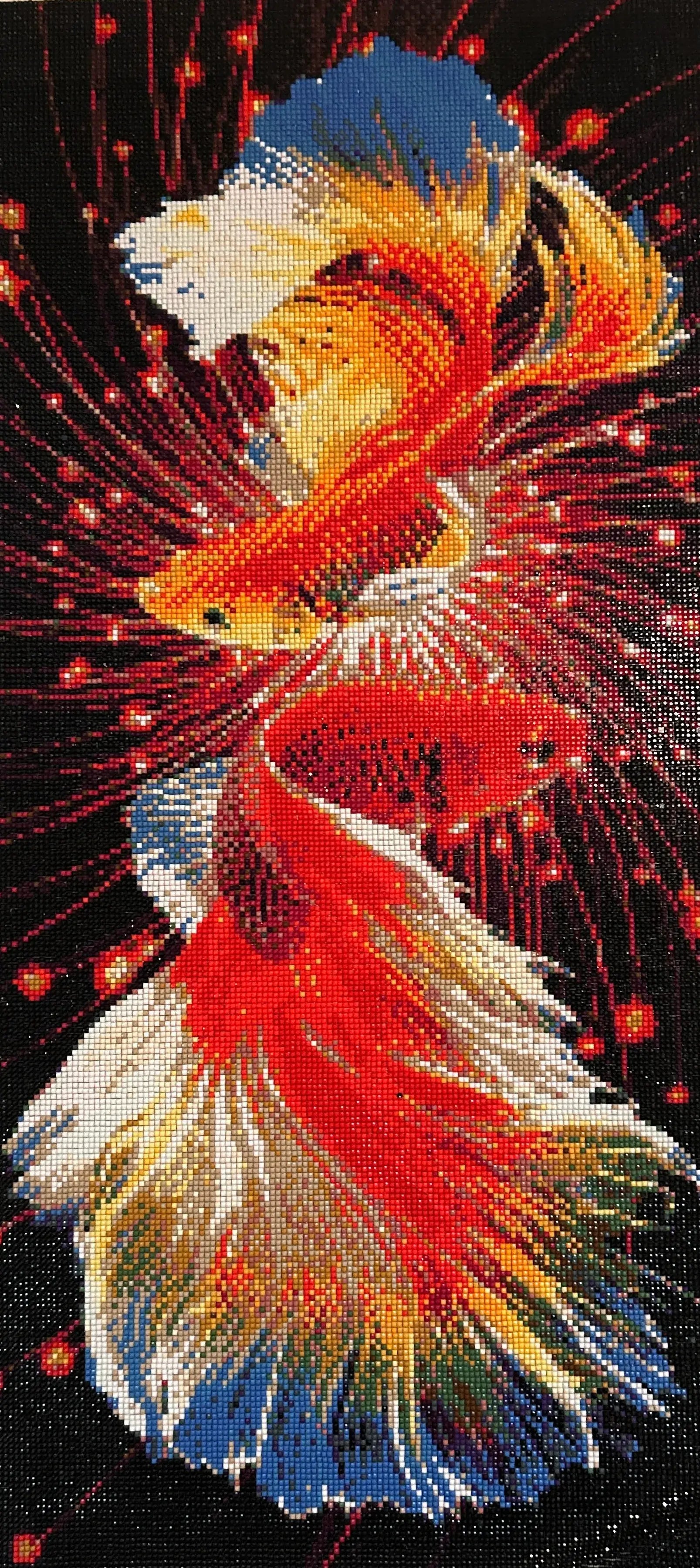 Dueling Betta Splendor Diamond Painting showcases vivid bettas with shimmering resin diamonds in dramatic colors.