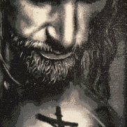Crown of Thorns & Calvary Diamond Painting depicting a grayscale portraiture with resin diamonds for faith-based decor.