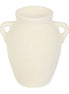 Off-white speckled vase-shaped wax warmer with two small loop handles and a wide open top, front-centered on a white background.