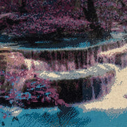 Enchanted Cascade Diamond Painting of a dreamlike waterfall surrounded by rich purples and blues.