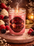 Alluring Berry Candle in a mason jar with a glowing flame, surrounded by fresh berries and floral accents.